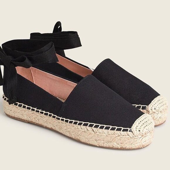 J Crew Black Canvas Espadrille Flats Size 9.5 AX894 - Picture 1 of 11